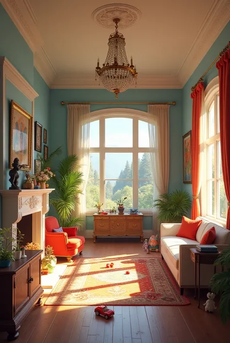 The interior of a large house with charming vibes and toys 