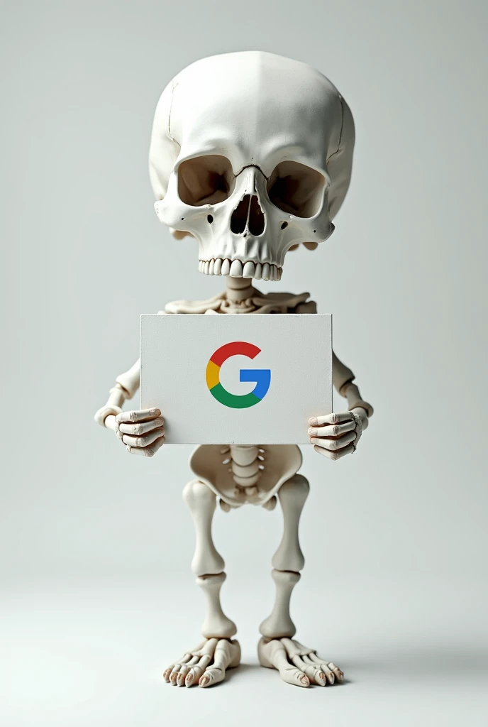 A human skull standing with a name board “google”