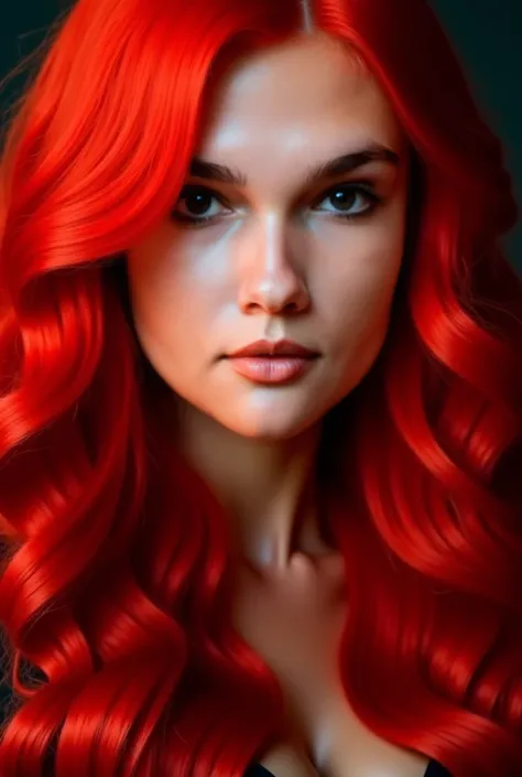 1,68 cm tall - full-bodied woman - full size - 28 years old - a close up of a woman with black hair wearing a skirt, red-haired, cabelo red-haired girl, with long cabelo red-haired, tons vermelhos, cabelo red-haired até a cintura, vibrant red, colorful wit...