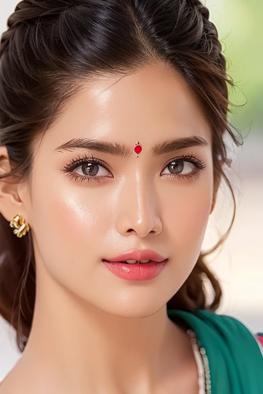 ((best quality)), ((masterpiece)), (detailed), Beautiful indian woman, very detailed and sharp facial features and expressions, very detailed and shinning glossy hairs, very detailed and shinning glossy eyes, very detailed and perfect natural round medium ...