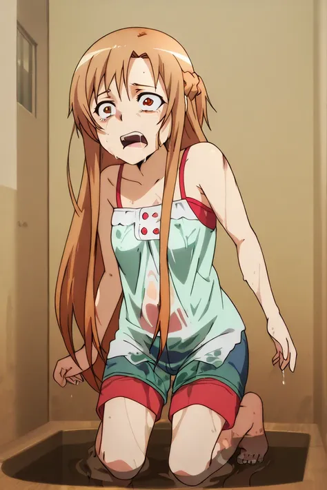 1girl, solo, (Asuna, everyday casual outfit),, obra maestra, mejor calidad, alta resolución, 8k,, inside a stomach, stomach interior, scared face, wide open mouth, (open mouth 2.5), screaming, uvula, crying, full body shot, wet, (wet skin:1.4) (dripping wa...