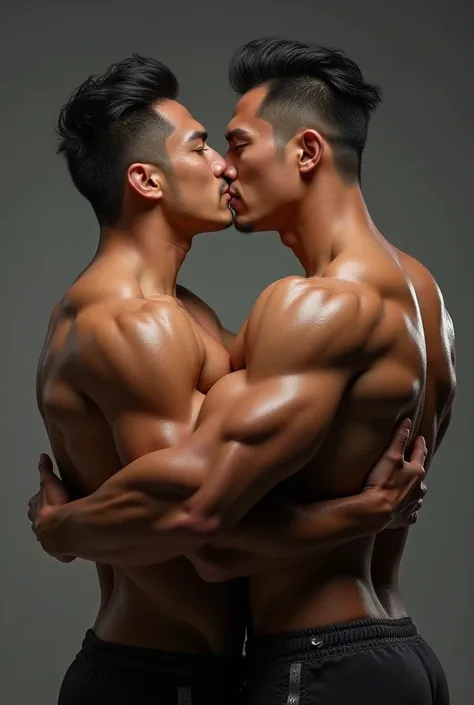 2 asian male bodybuilders kissing