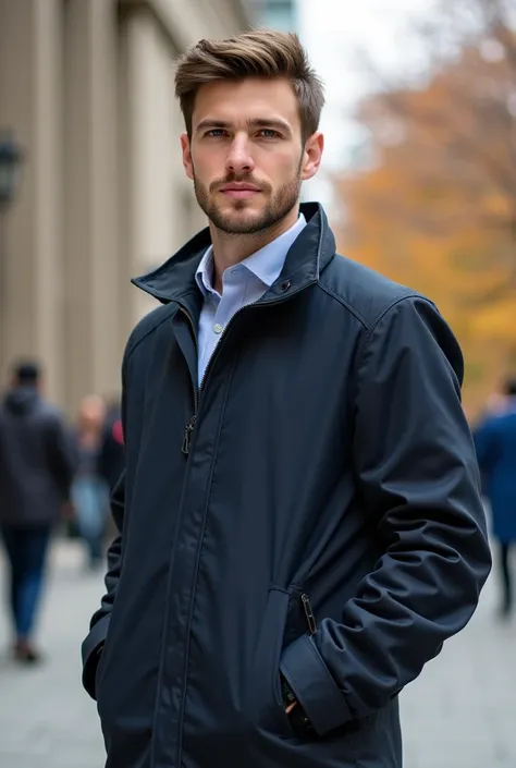 Versatile twill jacket that represents the economics major. 