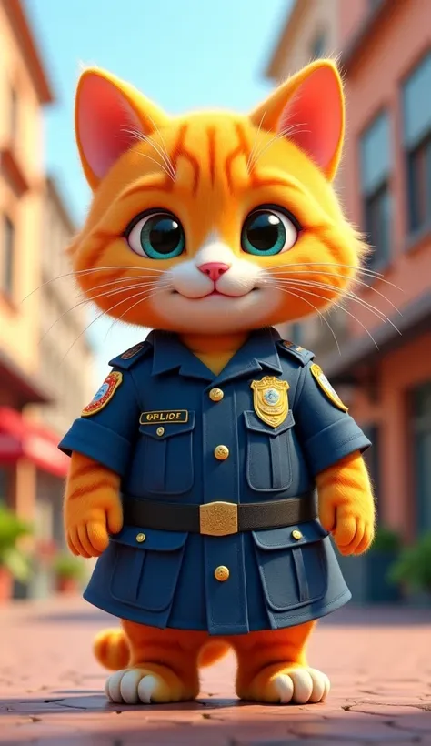 orange cat dress police unifrom with happy face