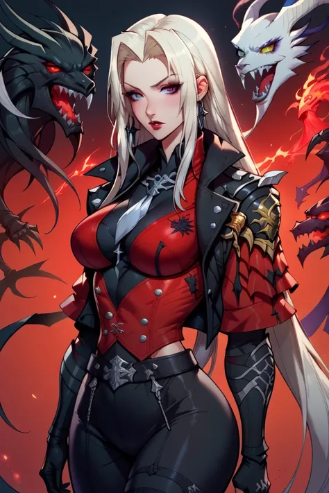  Close up of a person with a sword in a leather coat, Sephiroth, Sephiroth  from Final Fantasy , a photo of Sephiroth,  from Final Fantasy ,  leather armor , sexy long blonde hair woman wearing biker leather outfit,   Final Fantasy characters ,  Style Sunk...