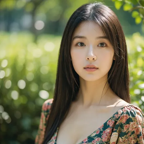 A hyper-realistic image of a single Japanese woman in her early 20s, captured with the nostalgic warmth and subtle graininess of a film camera. Her skin has a warm beige tone with a natural, slightly rough texture that includes visible pores, fine lines, a...