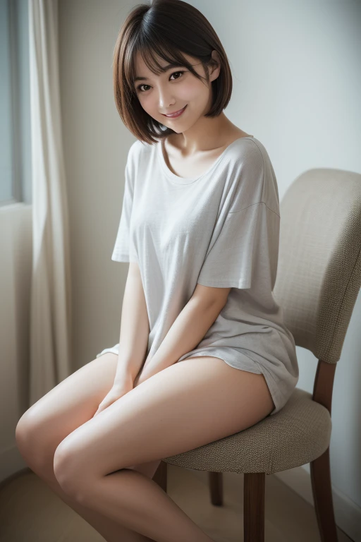  top quality,  focus on face , Soft light, ( depth of coverage) , ultra high resolution, ( Photorealistic:1.4),  RAW Photo , ( moody writing,   night :1.2), bedroom,
(Upper thigh:1.4)
 1 Japanese girl, Alone,  cute,  cute, (shy, smile:1.1), ( brown eyes), ...