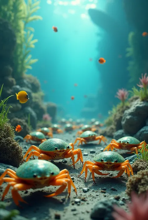 HERD OF GUERRO CRABS AT THE BOTTOM OF THE SEA