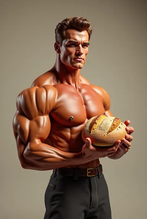 Arnold Schwarzenegger Young with Bread in Hand 