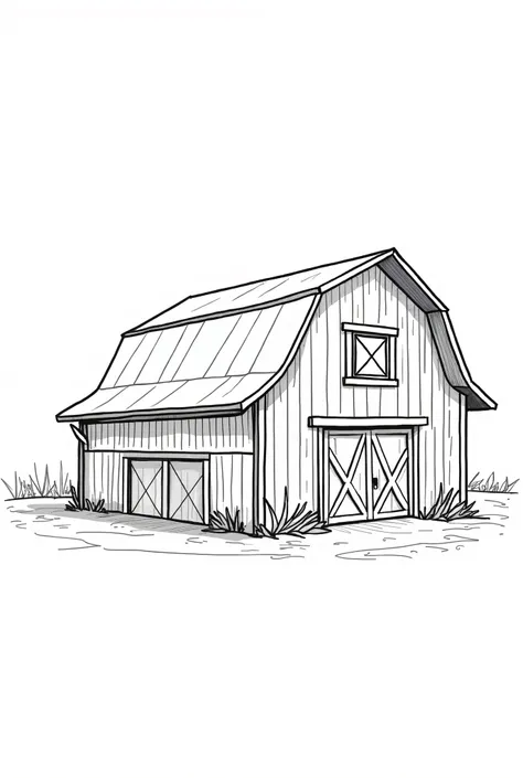 coloring page, doodle line art,No shadows , big barn,white Background