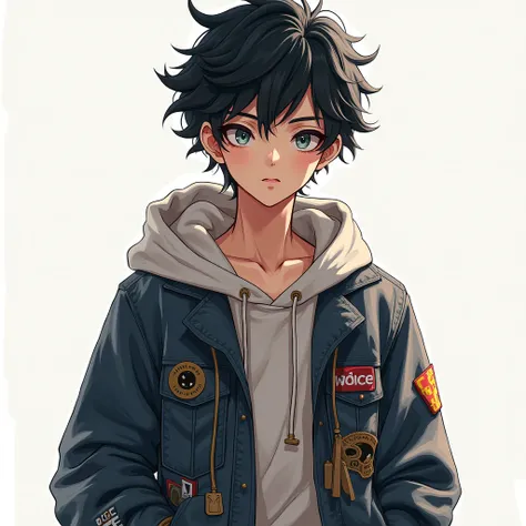  black-haired boy, white skin,and casual clothes,Oil style ,boku no hero academia style,anime boy, adult 