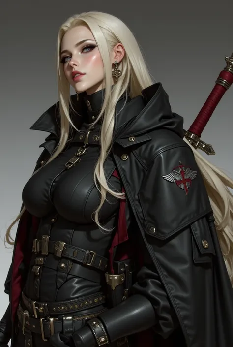  Close up of a person with a sword in a leather coat, Sephiroth, Sephiroth  from Final Fantasy , a photo of Sephiroth,  from Final Fantasy ,  leather armor , sexy long blonde hair woman wearing biker leather outfit,   Final Fantasy characters ,  Style Sunk...