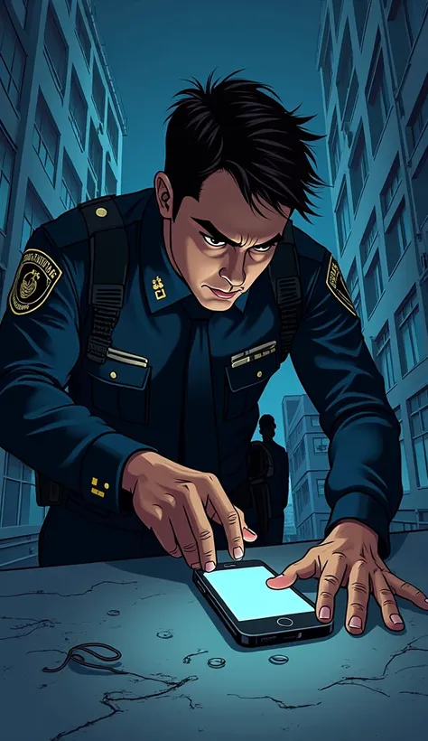 Discovery of the hidden cell phone - One of the police officers from the previous image in webtoon format