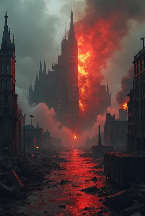 generate an image with just the name Niklaus on the left "Base ORINPD in the middle, highlighting the name Abaddon on the right side with a bloody touch and with images of buildings destroying the image as the cover of the post 