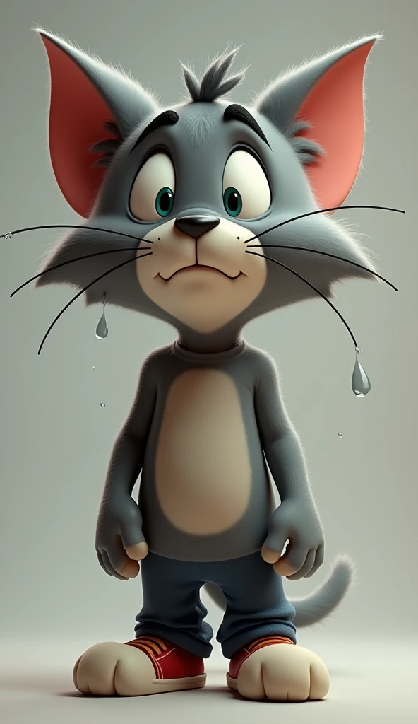 Believe me images of the sad cat Tom crying with tears on his cheeks the cat Tom is wearing pants and shirt and shoes