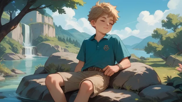 A young boy sitting on a rock, gazing at the horizon, dreaming of becoming an engineer.