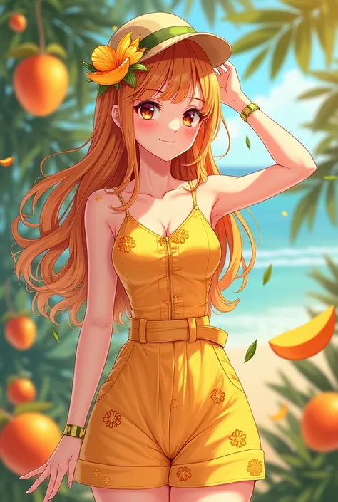 2D anime woman with the theme of mangoes la Fruta