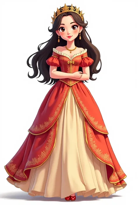 Young woman, princess, medieval dress, 2d cartoon, 2d art, anime style, white background 