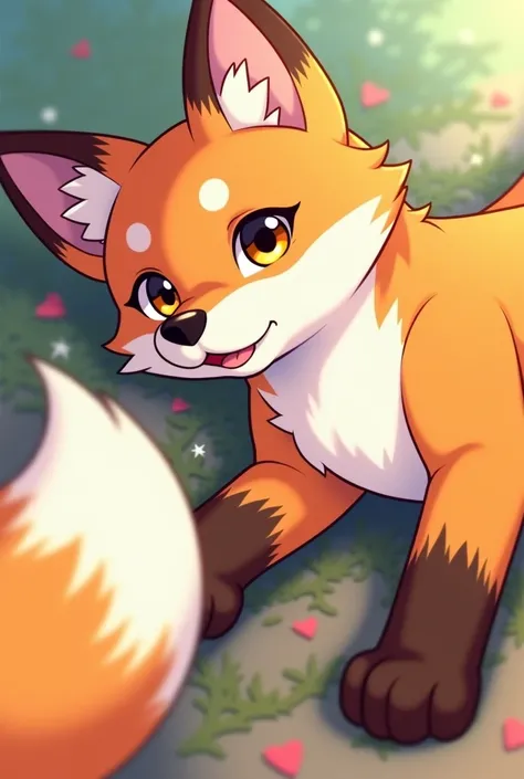 a close-up of a dog and a cat,  lying on the ground , pov furry art, Foxes with tails , fluffy fantasy art, (SFW) youth free, loish und wlop, furry art, SFW version, from Overwatch, pelziger Anime, very very beautiful furry art,  furry paw POV art ,  anthr...