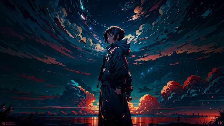 An anime girl is watching a sky full of stars,  Makoto ,  Anime Art Wallpaper 4K,  Anime Art Wallpaper 4K,  anime art wallpaper 8k , Ciels cosmiques. Makoto Shinkai,  inspired by Cyril Roland, Dan Mumford's art style ,  Amazing Wallpapers, by Yuumei