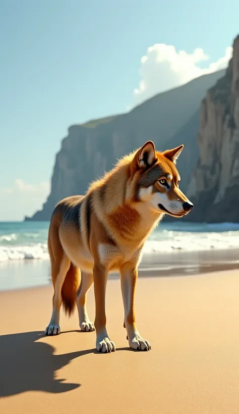 Realistic wolf on a beach 