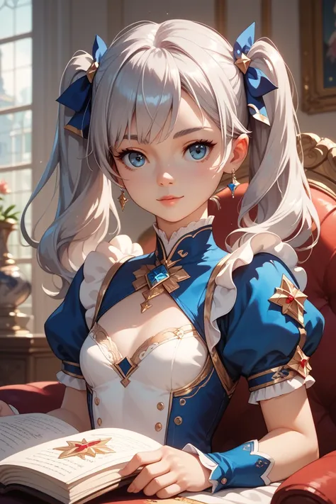 (( top quality)), (( Masterpiece)), ( Details),  1girl ,  sexy, Silver Hair, twin tails, female ,Young girl, blue