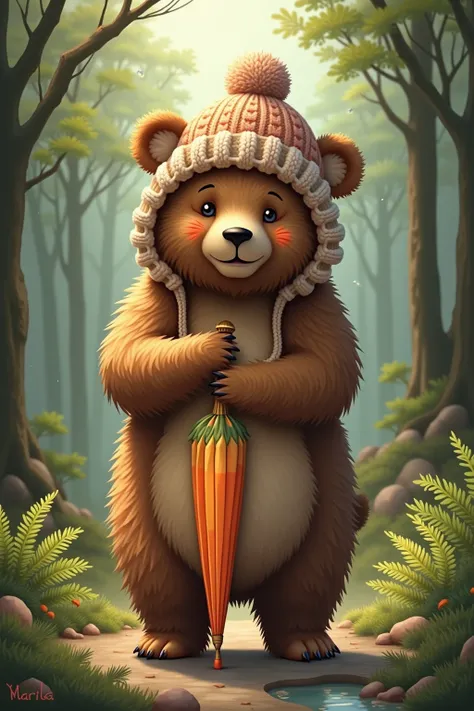 Create me a bear with a hat and umbrella