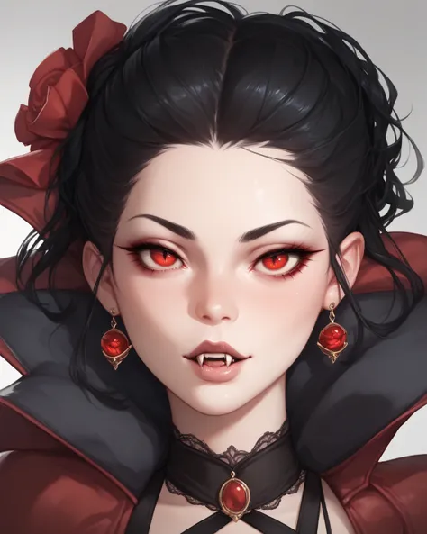 A vampire loli with dark black hair and intense red eyes  