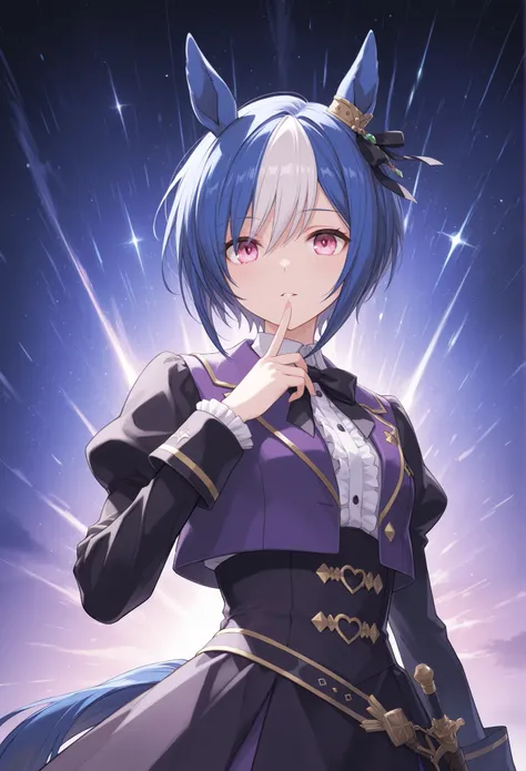 {{{Racecourse:1.6}}} {{{ 【 focusing on the upper body :1.5}}},( high resolution),( high resolution), ( Unity 8k Wallpaper),( detailed image ), {{{Type Moon :1.7}}},((draw:1.5)), Cesario\( Uma Musume\)