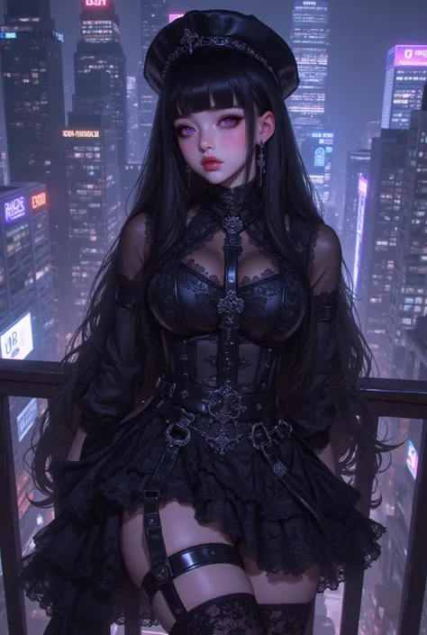 (( Software,  Masterpiece,  top quality,  required items,  top quality, Highest Level,  best image quality)),  by Nomi, (live-action,  intricate details),  1girl , jirai girl, ( gothic lolita　Jirai Girl in fashion),  beautiful glossy black long hair,  Beau...