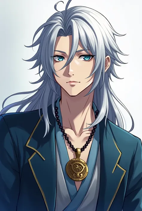 Name:  Akira Kaiten 
Age :  22 years
Birthday Date: 17 / 05 
Race :  Raijin no Kishi
Height : 1, 85m 
Weight :  75kg
Eyes :  Intense blues
Hair :  Almost silver white ,  long 

He looks like the guy from the Witcher and he has the same locket around his ne...