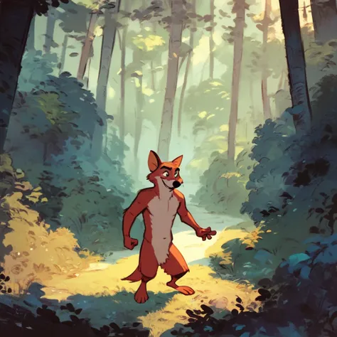 (robinhood:0.8) standing, in forest, facing viewer, naked, barefoot, full body,