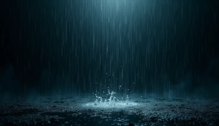 heavy rain with black background and grounds rain drops splash, 