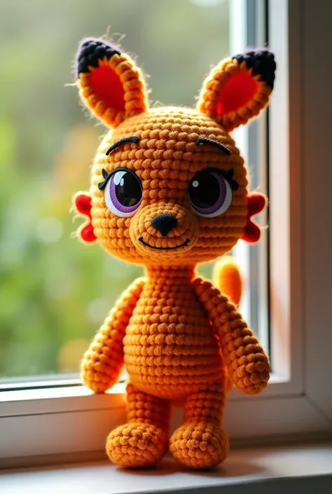 a photo of an amigurumi taken with natural light vs. artificial light.