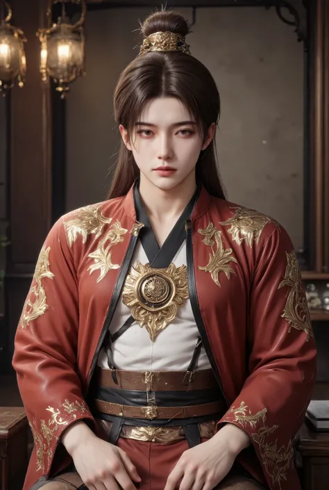 20-Year-Old Handsome Man Wearing Antique Chinese Hanfu Dress, qqmix handsome face, sharp eyes, charming nose, white skin, long hair