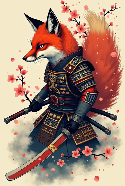 Design me a neotraditional samurai fox tattoo