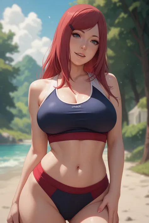 Hot Kushina Uzumaki in sexy red gym clothes ,with big breasts , From the top to the thigh