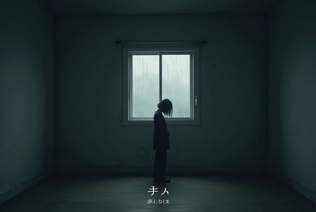 An emotional, moody album cover for an indie. The artwork features a dimly lit, empty room with shadows creeping along the walls, symbolizing loneliness and inner turmoil. A single window reveals a grey, overcast sky outside, with soft rain streaking down ...