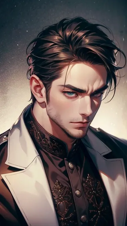 (    borrowed letter ,4K,8k,    highres,    masterpiece :1.2),    ultra-detailed   ,(realistic,photorealistic,photo-realistic:1.37),36-year-old man,3 day beard,Beautiful anime,Portraits,strong,Masculine,     with black hair  ,sharp jaw,       mesmerizing e...