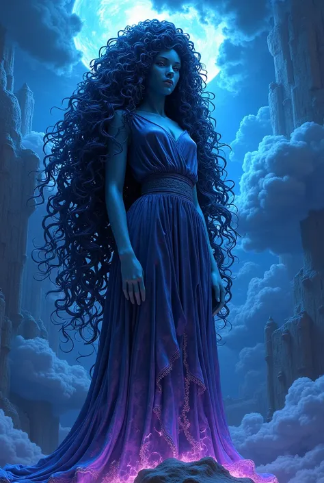 Monument in honor of curly hair with blue colors, purple and black 