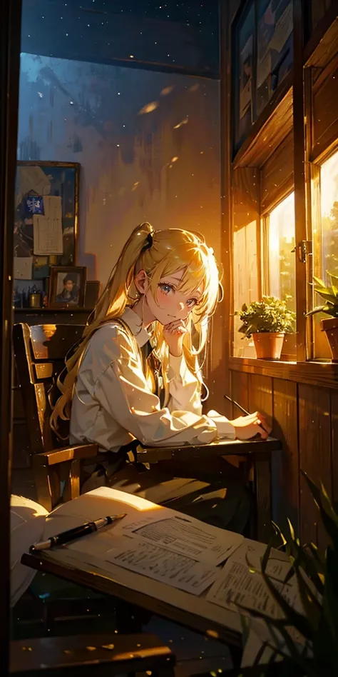  Masterpiece,  top quality,  Masterpiece,  top quality, ((( Top Grade Graphics))), ( gentle expression), Cartoonish, Man in office clothes sitting on chair,  Woman Sleeping with Her Eyes Closed , rough clothes ,  twin tails,  Untidy Appearance ,  waist up ...