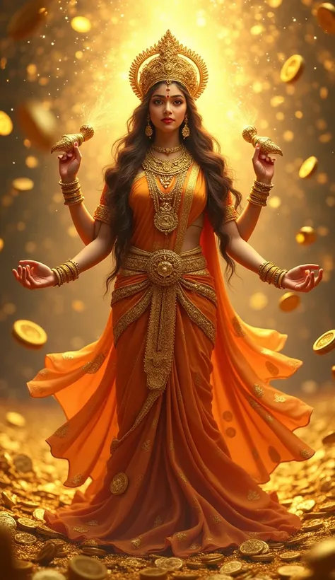 Goddess Lakshmi, gold coins, ornamental, Cash, 