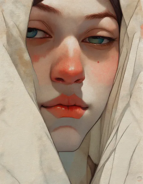 Steve McDonald Art. This image is a highly detailed digital painting featuring of a young woman, full body. The style is realistic yet hyper-realistic, with a focus on texture and lighting. The subject has light skin with a slight blush on her cheeks, and ...