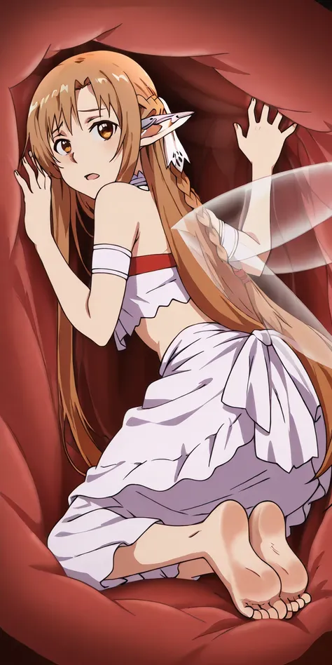 anime screencap, asuna, titania outfit, transparent wings, barefoot, fullbody, sole feet, inside a stomach
stomach interior, open mouth, front view shot,