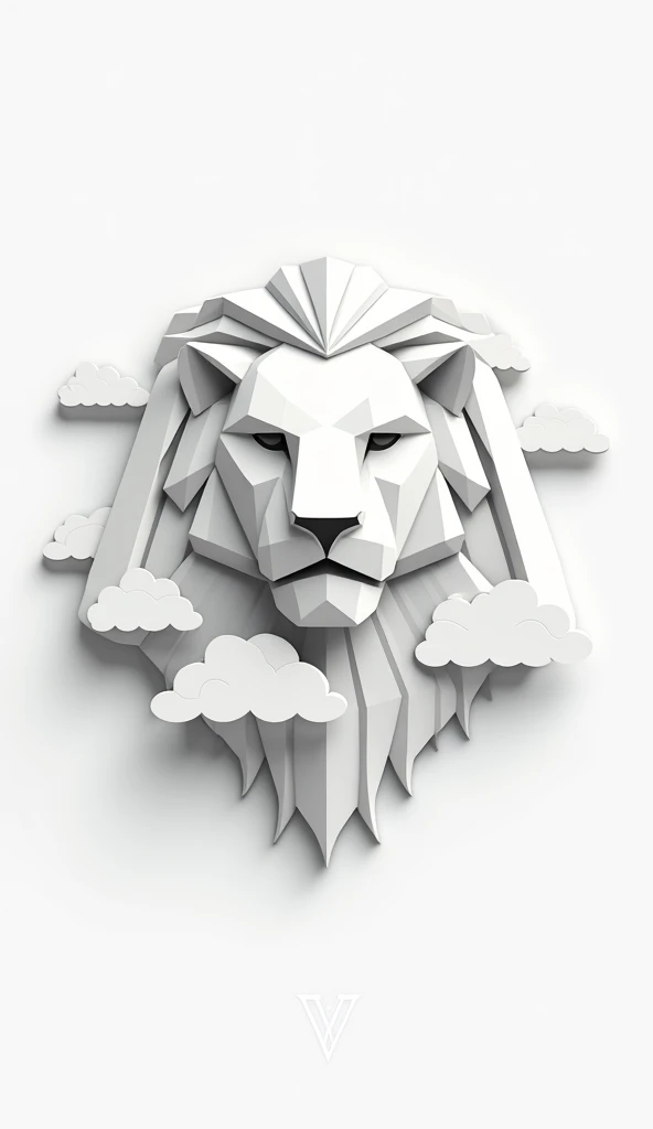 2D Vector, Round Logo, Professional, Minimalistic, Abstract Lion, Clouds, Forward-Facing, White/Monochrome, Modern, Clean Design