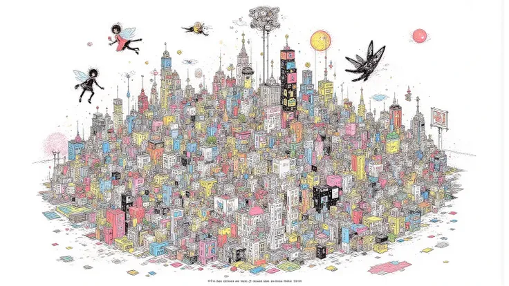  Cities Full of Icons , Little Fairies Who Live There ,Icon Buildings ,icon, surreal コラージュ, a contemporary artistic コラージュ, collage art work, new album jacket , Great Job !, digital collage ,collage art ,  contemporary collage, mixed media collage , surreal...