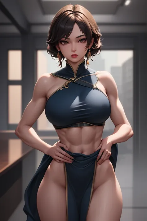 masterpiece,of the highest quality, unreal engine, Super resolution, Very detailed,
1 girl, waist, delgado, (muscular:0.8)
round breasts, big breasts, Bold,  lips parted, observe the audience,
They are standing, sexy pose
waist shot,
Simple background anim...