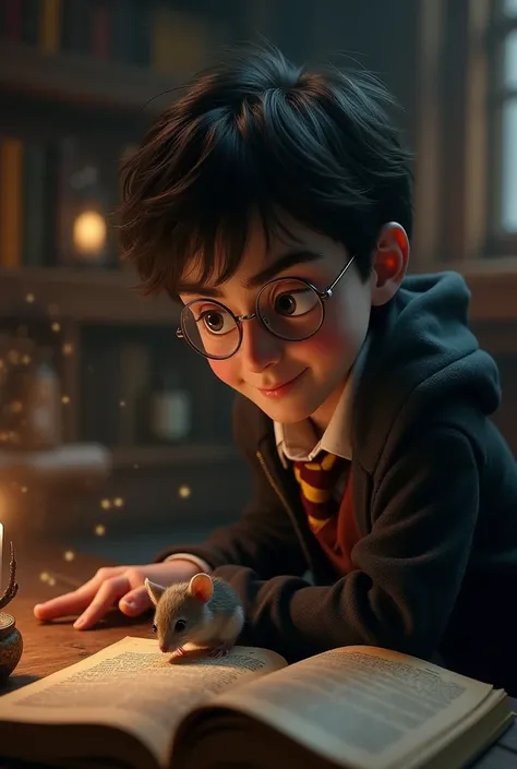 Photorealistic harry potter eat mouse