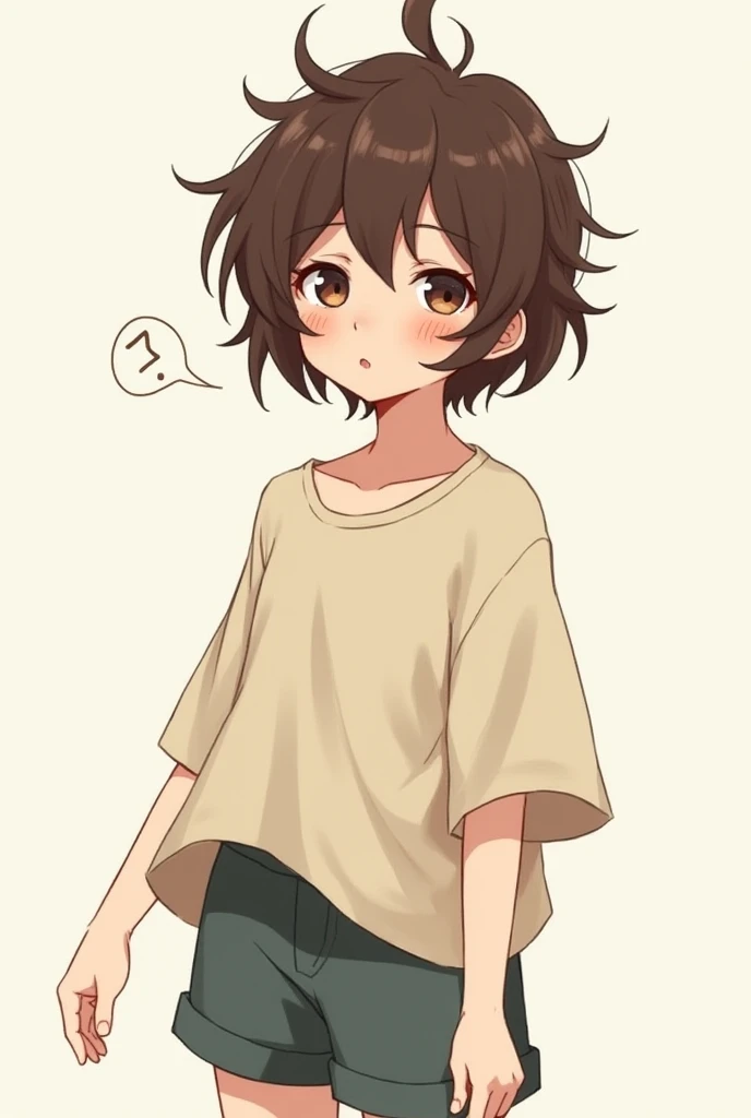 Boyish girl with short brown hair　 illustration 