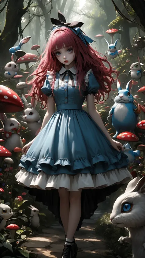  Tim Burton Style、 extremely realistic 、Alice in Wonderland、